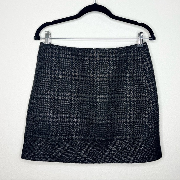 Willi Smith Black & Gold Metallic Shimmer Houndstooth Wool Blend Mini Skirt Sz 2 - Picture 1 of 10